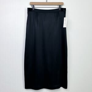Lily & Taylor Vintage 100% Silk Satin Black Midi Slip Skirt NWT